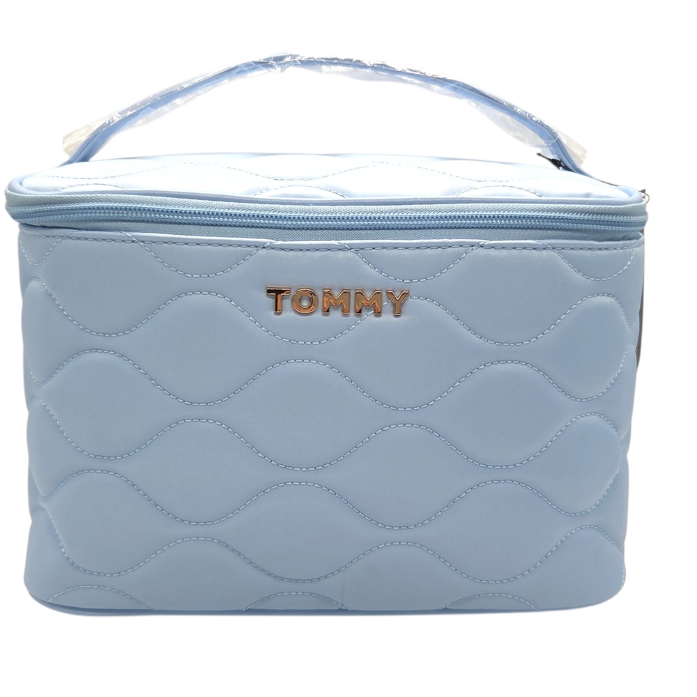 Light Blue, Powder Blue Quilted Cosmetic, Vanity, Make Up Bag Tommy Hilfiger